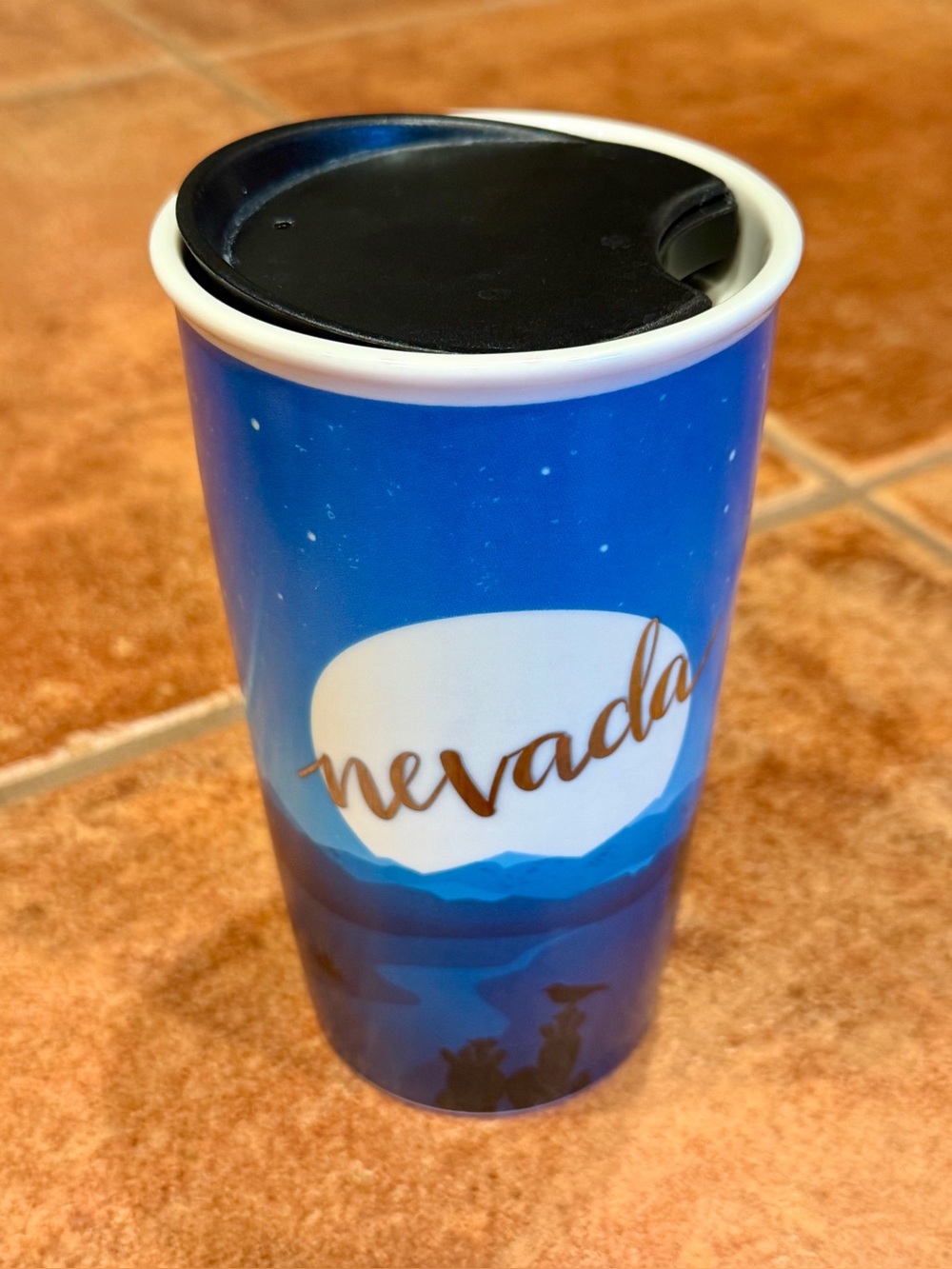 Starbucks Nevada Rare Ceramic Tumbler Travel 12 Oz Coffee Tea Mug Cup Blue